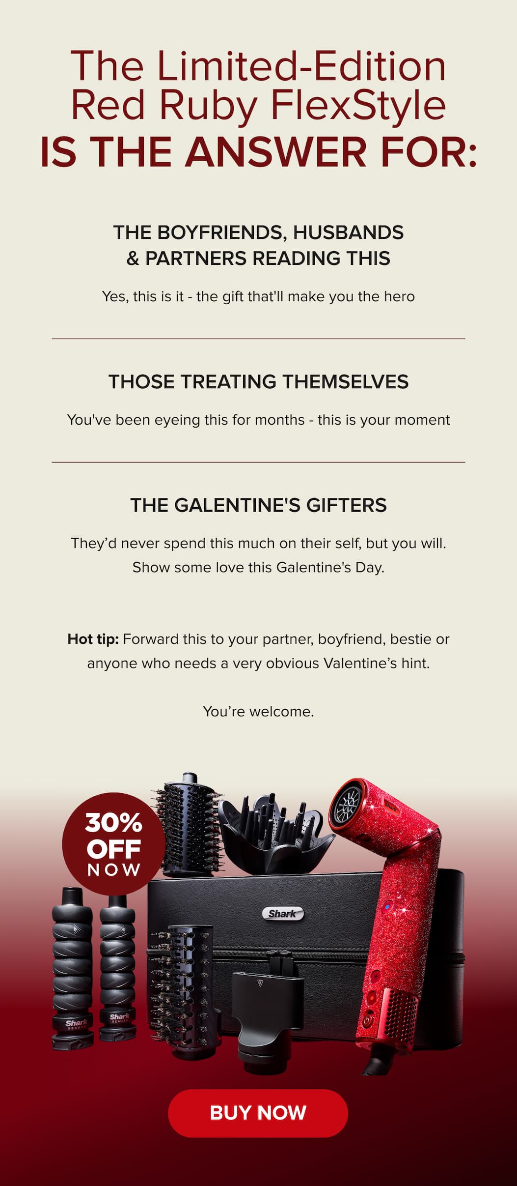 The Limited-Edition Red Ruby FlexStyle — the ultimate gift for partners, a self-treat for yourself, or a Galentine's surprise. Get 30% off now. Buy now or forward as a hint.