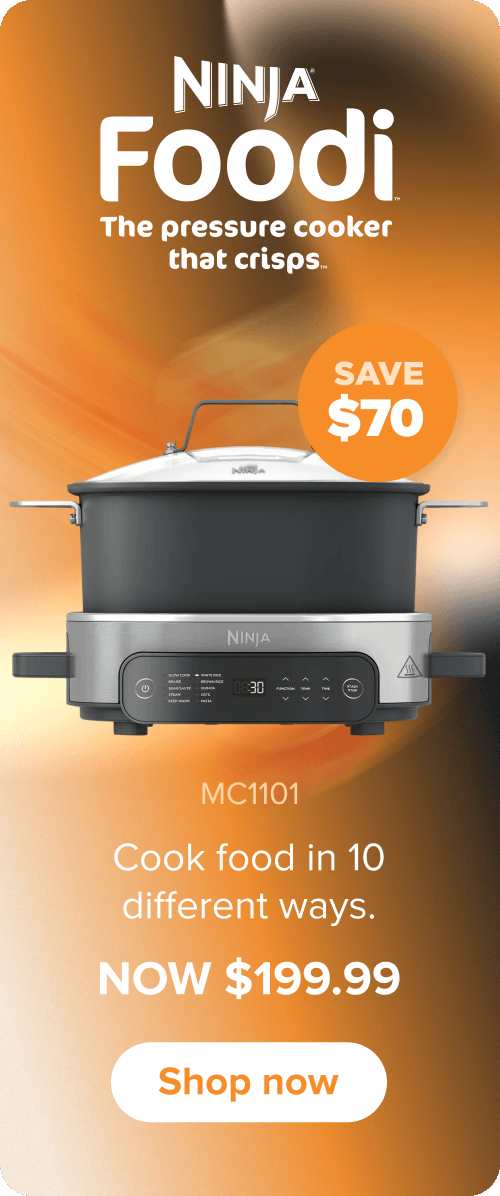 Ninja Foodi. The pressure cooker that crisps. MC1101. Cook food in 10 different ways. Now $199.99. Save $70. Shop now.