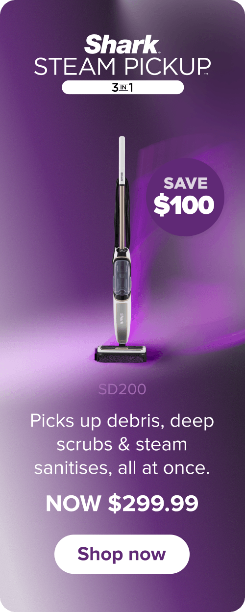Shark Steam Pickup 3-in-1. SD200. Picks up debris, deep scrubs & steam sanitises, all at once. Now $299.99. Save $100. Shop now.