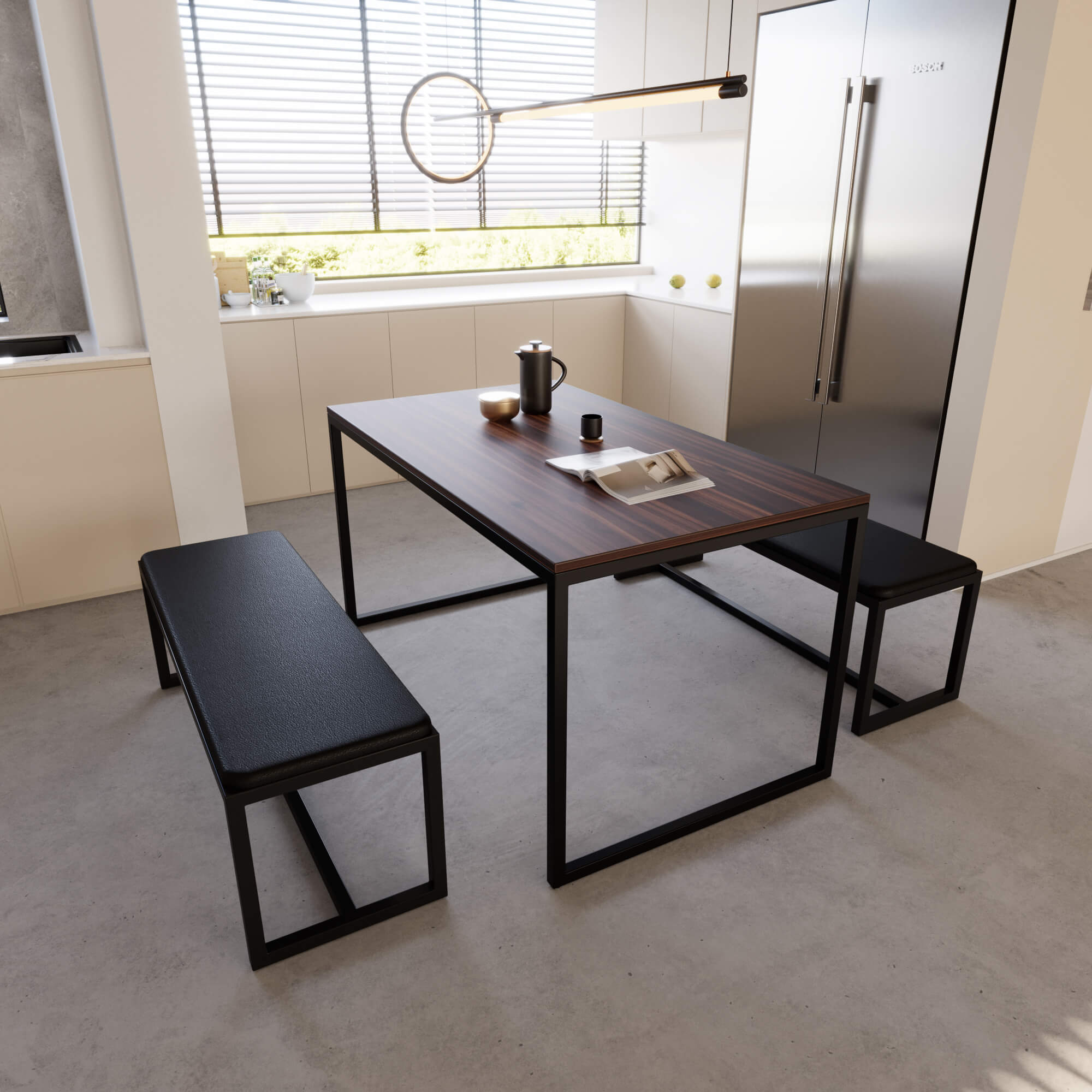 סט פינת אוכל ו-2 ספסלים מרופדים JIM אגוז