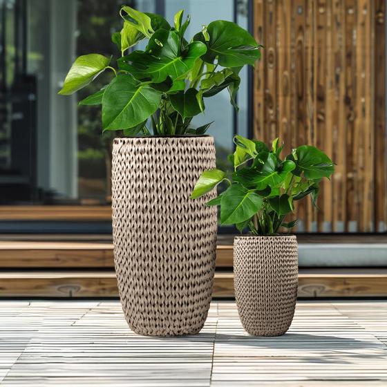 Set van 2 hoge plantenpotten - naturel