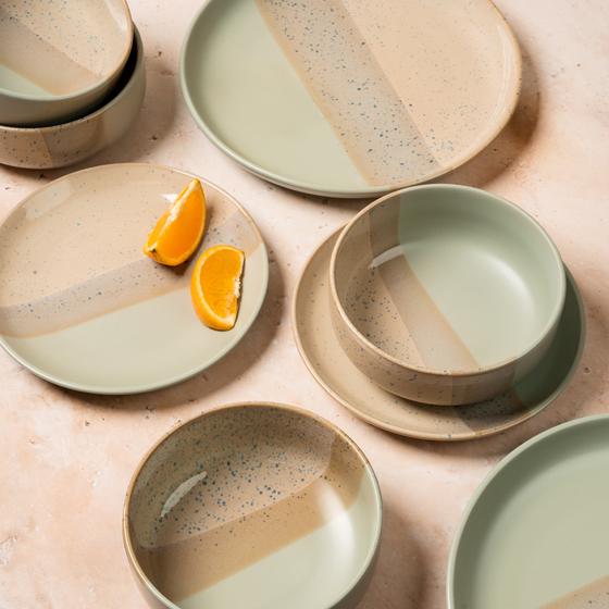 Azur serviesset met gespikkeld design - beige/groen