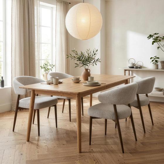 Japandi eetkamerstoelen met bouclélook - beige