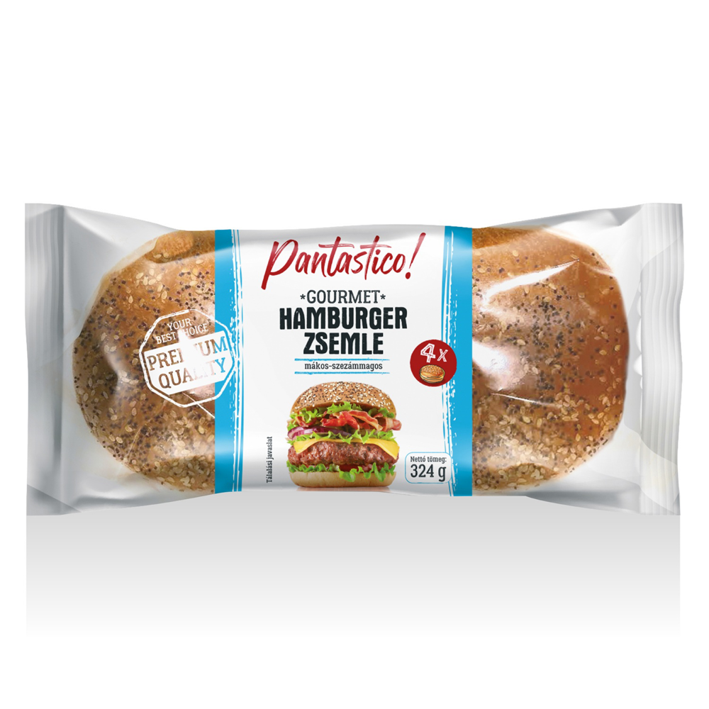 PANTASTICO Prémium hamburgerzsemle szezámmaggal és mákkal, 4 darab / csomag, 324 g