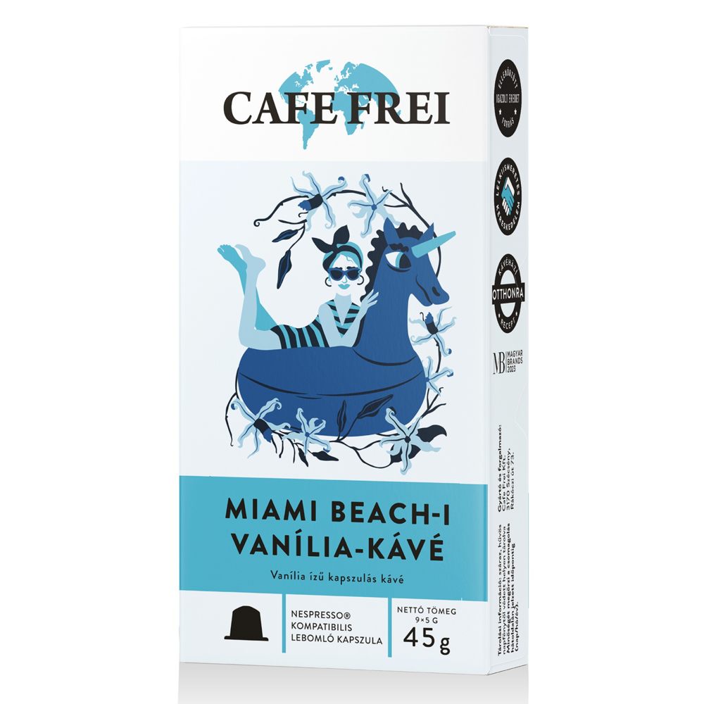 CAFE FREI Kávékapszula Nespresso®-kompatibilis, Maimi beach-i vanília-kávé, 45 g / doboz, 9 darab / doboz