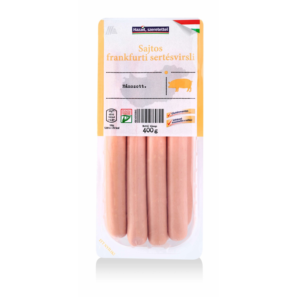 Hámozott sajtos frankfurti virsli, 400 g