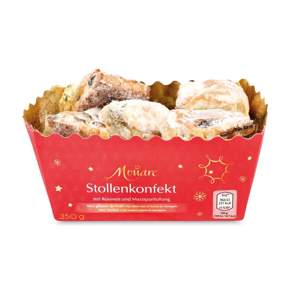 MONARC Karácsonyi sütemény 20%-os marcipán-töltelékkel és mazsolával, 350 g