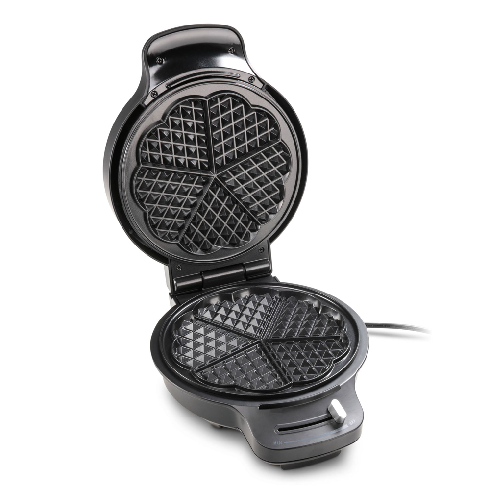 AMBIANO Elektromos szív alakú gofrisütő fekete, 3 év jótállás