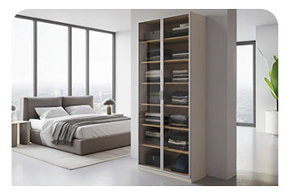 ארון בגדים 2 דלתות מדפים שקוף בצבע לבן עם תאורה דגם קופנהגן