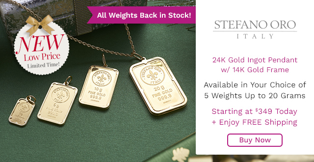 203-711 | Stefano Oro 24K Gold Choice of Weight Ingot Pendant w/ 14K Gold Frame