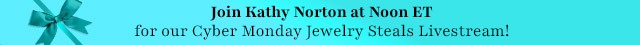 Join Kathy Norton at Noon ETfor our Cyber Monday Jewelry Steals Livestream!