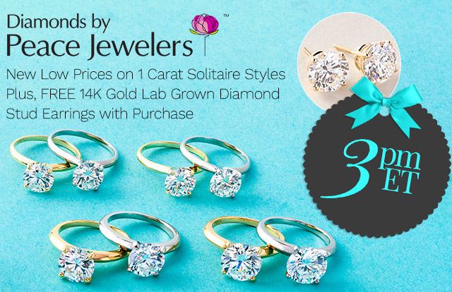 210-220 + 210-215 |  3pm ET | New Low Prices on 1 Carat Solitaire StylesPlus, FREE 14K Gold Lab Grown Diamond Stud Earrings with Purchase