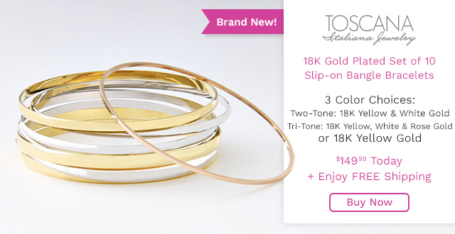 212-522 | Toscana Italiana 18K Gold Plated Set of 10 Slip-on Bangle Bracelets