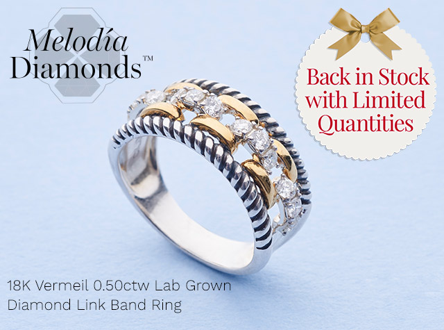 213-130 |  Back in Stock with Limited Quantities | Melodia Diamonds 18K Vermeil 0.50ctw Lab Grown Diamond Link Band Ring