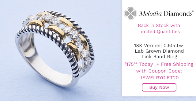 213-130 | Melodia Diamonds 18K Vermeil 0.50ctw Lab Grown Diamond Link Band Ring | $175.99 + Free Shipping with Coupon Code: JEWELRYGIFT20