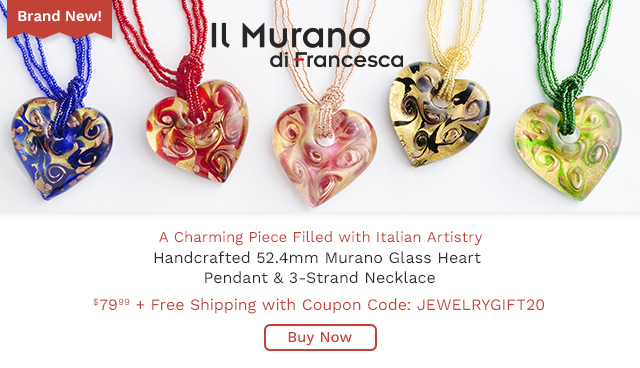 215-598 |  Il Murano di Francesca Brand New, Handcrafted 52.4mm Murano Glass Heart Pendant & 3-Strand Necklace |  $99.99