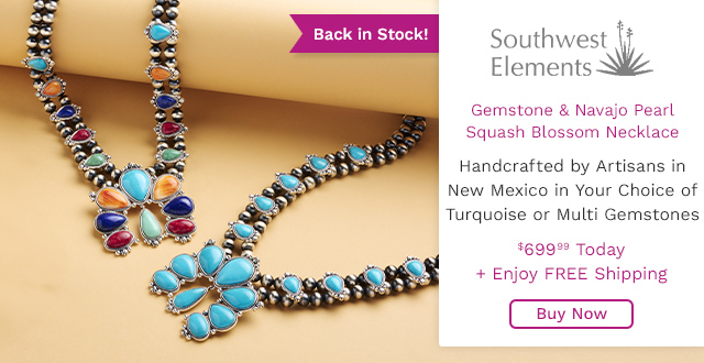 212-956 | Southwest Elements "Statements" Gemstone & Navajo Pearl Squash Blossom Necklace