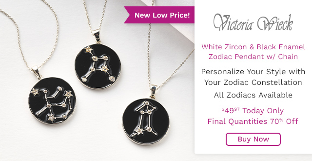 212-046 | Victoria Wieck Choice of Zodiac White Zircon & Black Enamel Pendant w/ Chain