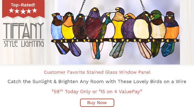 511-072 | Tiffany Style 24.25" Birds on a Wire Stained Glass Window Panel