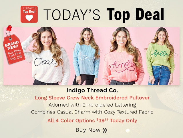 776-291 Indigo Thread Co. Long Sleeve Crew Neck Embroidered Pullover | All 4 Color Options $39.99 Today Only