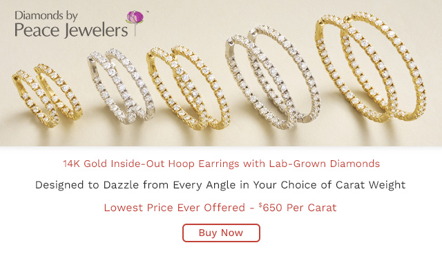 210-218 | Peace Jewelers 14K Gold Choice of Carat Lab Grown Diamond Inside Out Hoop Earrings