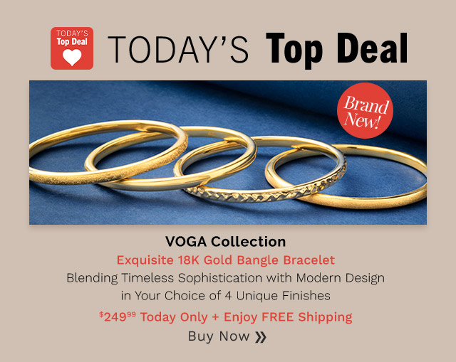 216-178 | VOGA Collection Exquisite 18K Gold Bangle BraceletBlending Timeless Sophistication with Modern Design in Your Choice of 4 Unique Finishes | $249.99 Today Only + Enjoy FREE Shipping