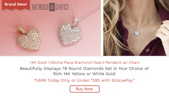 216-245 | Morris & David 14K Gold 1.00ctw Pave Diamond Heart Pendant w/ Chain