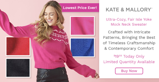 775-861 | Kate & Mallory® Fairisle Yoke Rib Trimmed Mock Neck Sweater