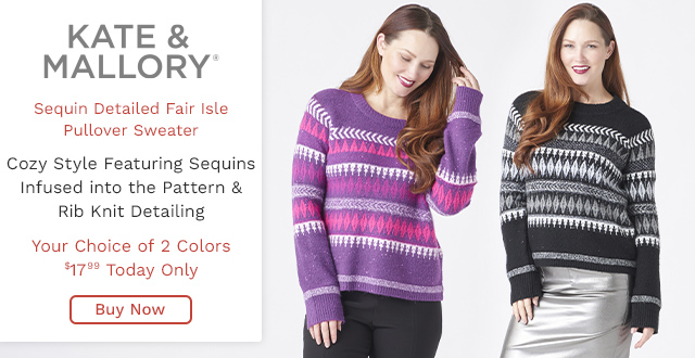 775-035 | Kate & Mallory® Sequin Detailed Fair Isle Pullover Sweater