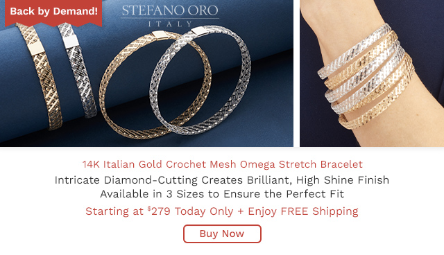 215-263 | Stefano Oro Choice of 14K Gold & Size Crochet Mesh Omega Stretch Bracelet