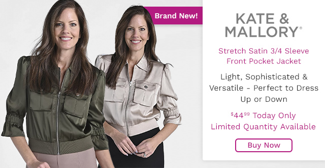 776-299 | Kate & Mallory® Stretch Satin 3/4 Sleeve Front Pocket Jacket