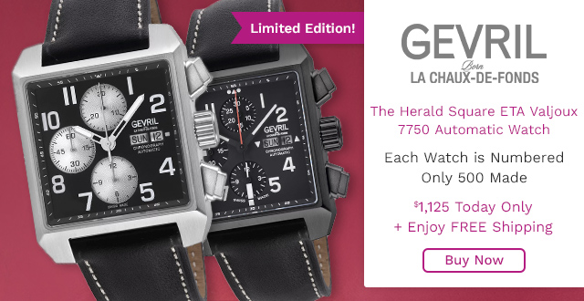 929-165 | Gevril The Herald Square LE Swiss Made ETA Valjoux 7750 Auto Watch