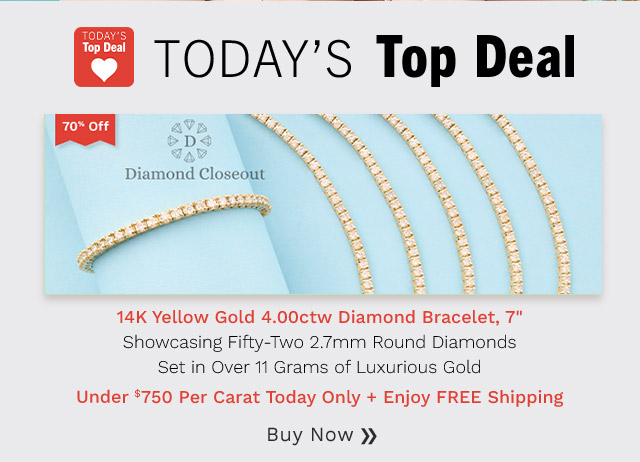 215-410 | Diamond Closeout 14K Yellow Gold 4.00ctw Diamond Bracelet, 7"