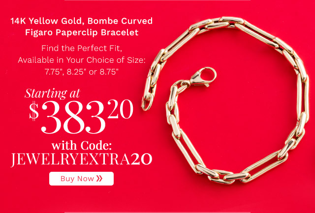 213-897 | 14K Yellow Gold, Bombe Curved Figaro Paperclip Bracelet