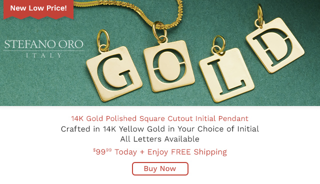 215-755 | Stefano Oro 14K Gold Polished Square Cutout Choice of Initial Pendant