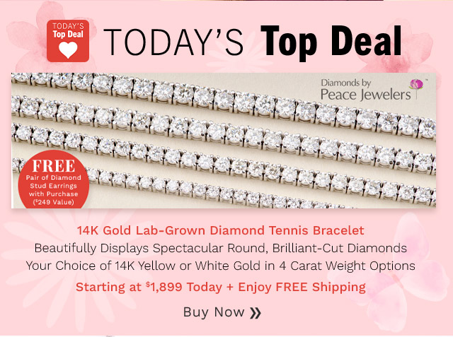 210-216 | FREE Gift with Purchase! | 14K Gold Lab-Grown Diamond Tennis Bracelet Beautifully Displays Spectacular Round, Brilliant-Cut Diamonds Your Choice of 14K Yellow or White Gold in 4 Carat Weight Options Starting at $1,899 Today + Enjoy FREE Shipping