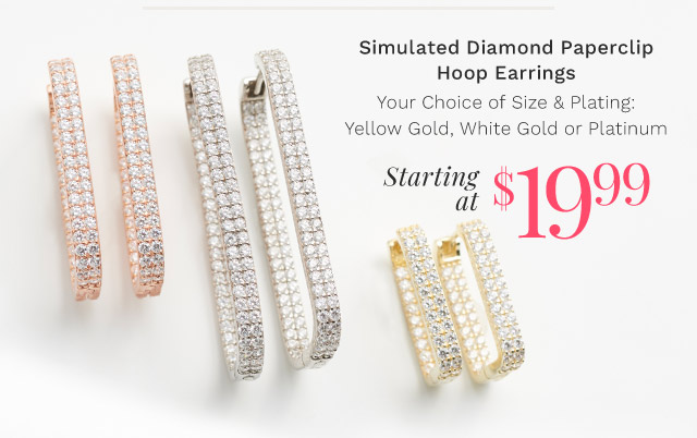 215-611 | Simulated Diamond Paperclip Hoop Earrings