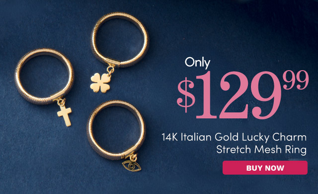 J654718 | 14K Italian Gold Lucky Charm Stretch Mesh Ring