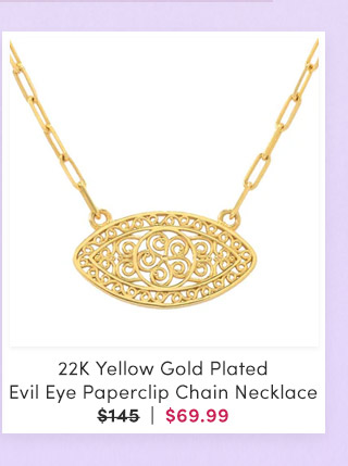J644445 | Passage to Turkey 22K Yellow Gold Plated Evil Eye Paperclip Chain Necklace