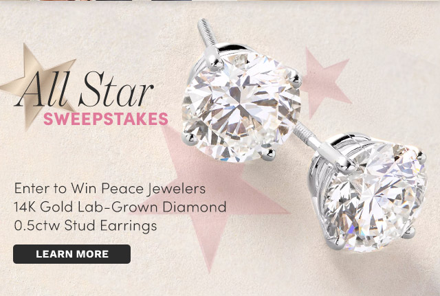 All Star Sweepstakes | Enter for a Chance to Win: Peace Jewelers 14K Gold Lab-Grown Diamond 0.5ctw Stud Earrings