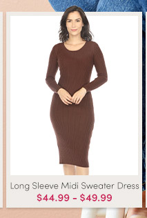 White Mark Women's Long Sleeve Ribbed Midi Sweater Dress