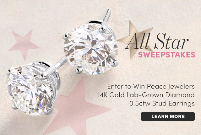 All Star Sweepstakes | Enter for a Chance to Win: Peace Jewelers 14K Gold Lab-Grown Diamond 0.5ctw Stud Earrings