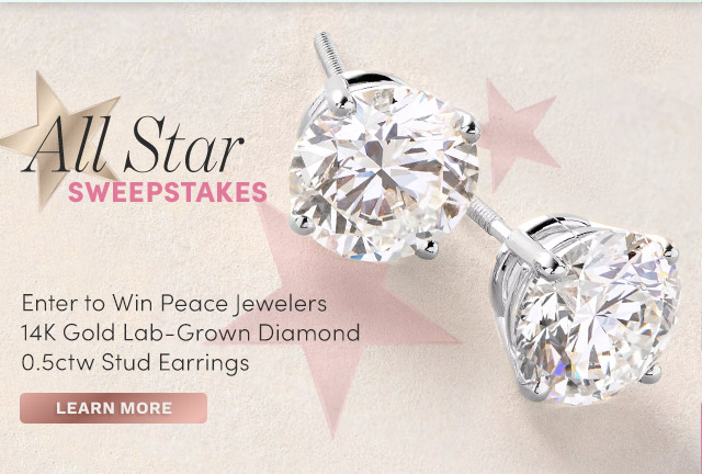 All Star Sweepstakes | Enter for a Chance to Win: Peace Jewelers 14K Gold Lab-Grown Diamond 0.5ctw Stud Earrings