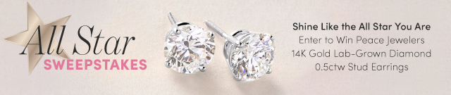 All Star Sweepstakes | Enter for a Chance to Win: Peace Jewelers 14K Gold Lab-Grown Diamond 0.5ctw Stud Earrings