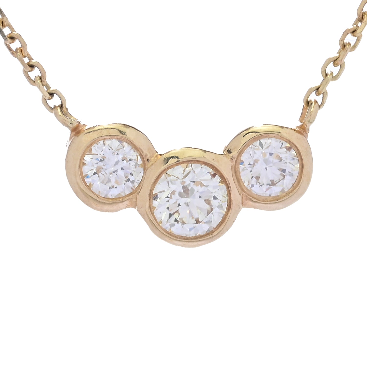 Image of Morris & David 14K Gold 3-Stone Bezel-Set Diamond Necklace