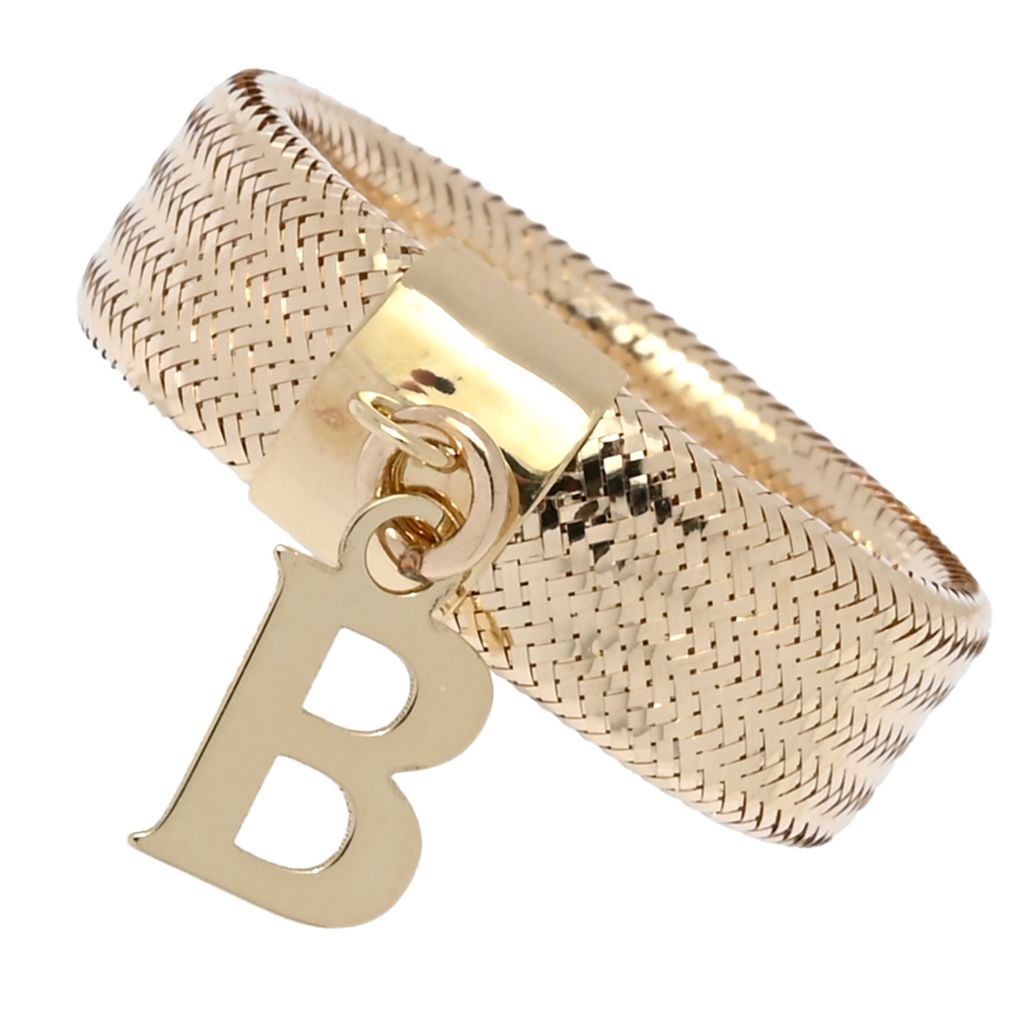 Image of 14K Italian Gold Initial Charm Stretch Mesh Ring