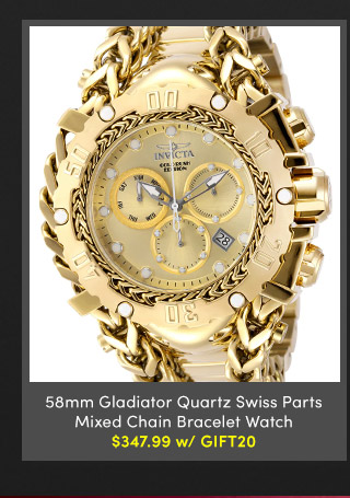 48610 | Invicta Men's 58mm Gladiator Quartz Swiss Parts Mixed Chain Bracelet Watch