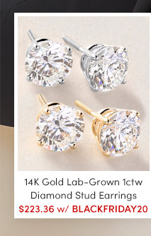 14K Gold Lab-Grown 1ctw Diamond Stud Earrings - $223.36 with Code: BLACKFRIDAY20