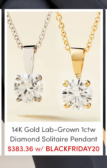 14K Gold Lab-Grown 1ctw Diamond Solitaire Pendant - $383.36 with Code: BLACKFRIDAY20