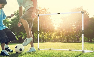 Ensemble de 2 buts, un ballon, une pompe et des piquets